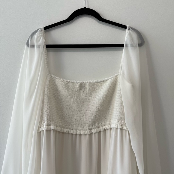 Aritzia Wilfred Tempest Long Sleeve Mini Dress White Smocked Chiffon Sz XL - Picture 6 of 16